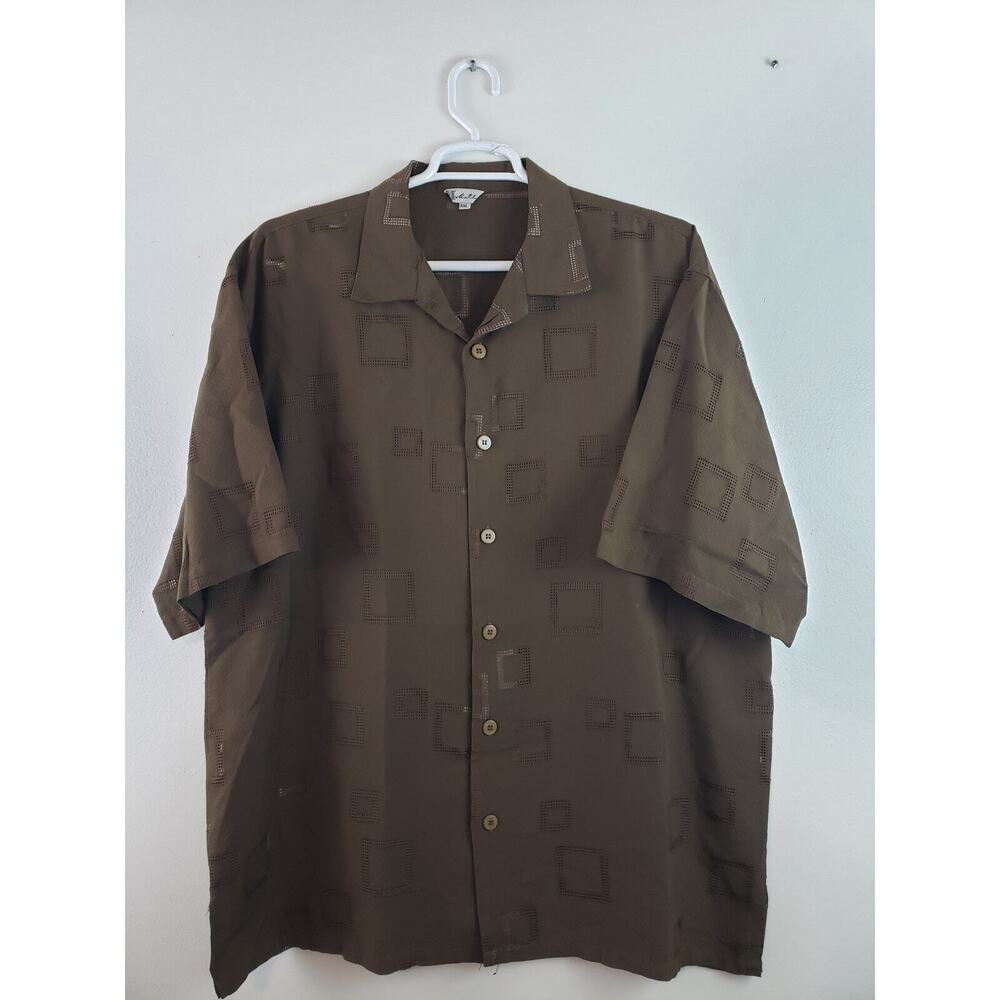 (J5) Vintage Maltos Men's Shirt Size XXL Button Down Embroidery Brown Sheer